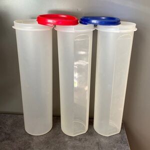 Vintage Tupperware Cylinder Containers. Set of 3 containers with 2 lids.